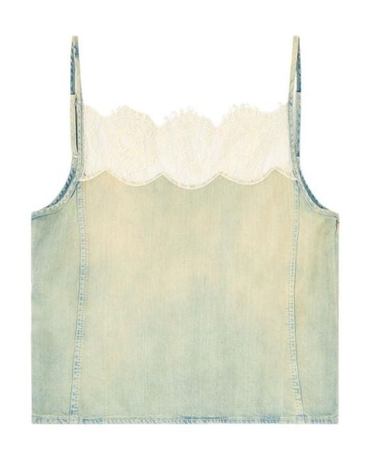 DIESEL Multicolor De-Mery-S Lace-Trim Denim Top