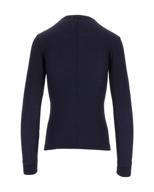 Forte_forte Blue Ribbed Crew Neck Knit T-Shirt