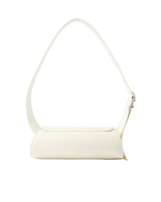 Jil Sander White Cannolo Logo Stamped Small Shoulder Bag