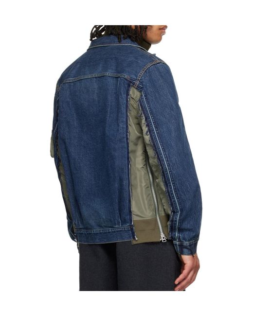 Sacai Blue Patchwork Denim Jacket for men