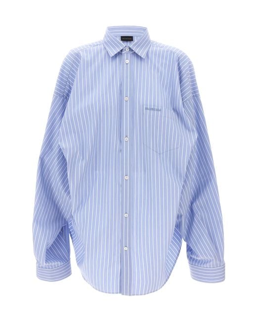 Balenciaga Blue Striped Collared Long-Sleeve Shirt