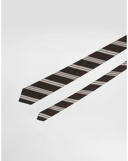 Dolce & Gabbana White Striped Jacquard Tie for men