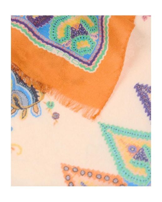 Etro Natural Floral Paisley Motif Jacquard Scarf