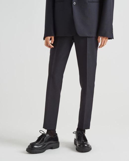 Prada Blue Mid-Rise Slim-Cut Tailored Trousers for men
