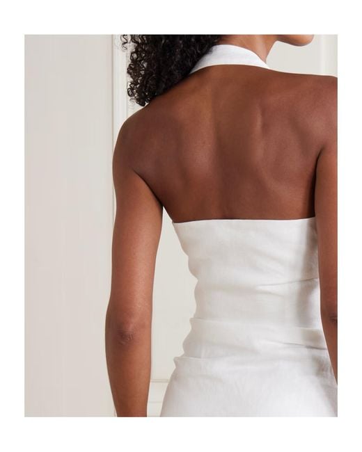 Sir White Noemi Ruched Linen Halterneck Mini Dress