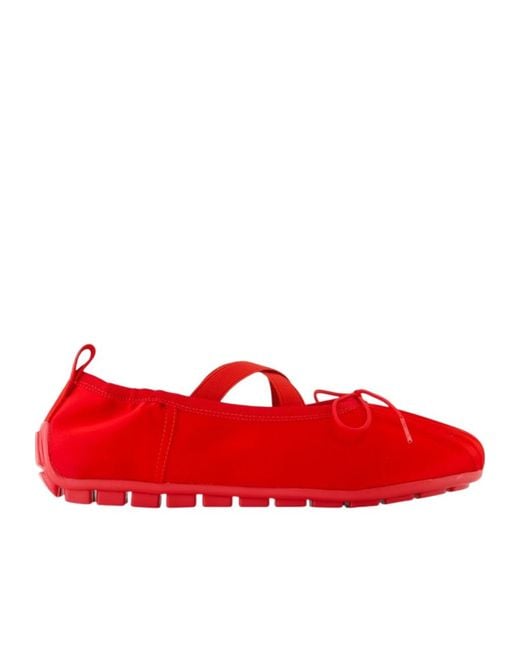 Simone Rocha Red Grip Cross-Strap Pleated Ballet Flats