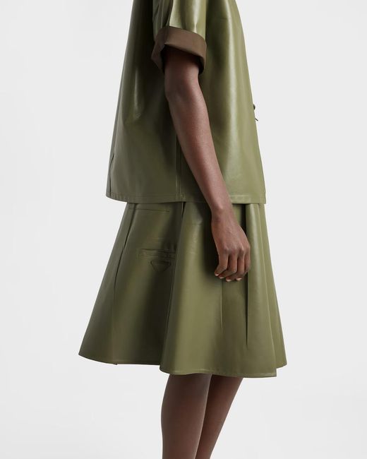 Prada Green Pleated Nappa Leather Skirt