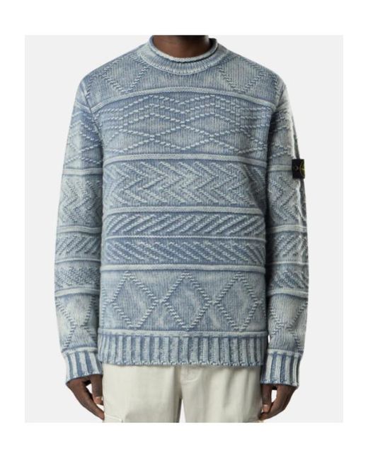 Stone Island Blue Loose-Fit Mock-Neck Jumper for men