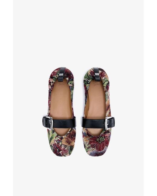 Ganni Brown Tapestry Buckle Strap Ballerinas