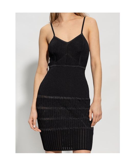 Balmain Black Ribbed V-Neck Mini Dress