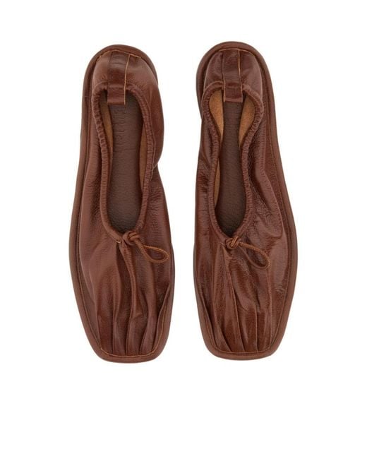 Hereu Brown Elasticated Detail Square-Toe Flat Shoes