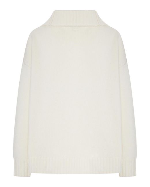 Max Mara White Oversized Wool Sweater With Wide Collar