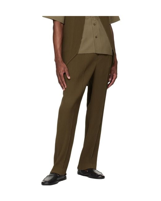 Homme Plissé Issey Miyake Green Homme Plissé Issey Miyake Tuxedo Pleated Pants for men