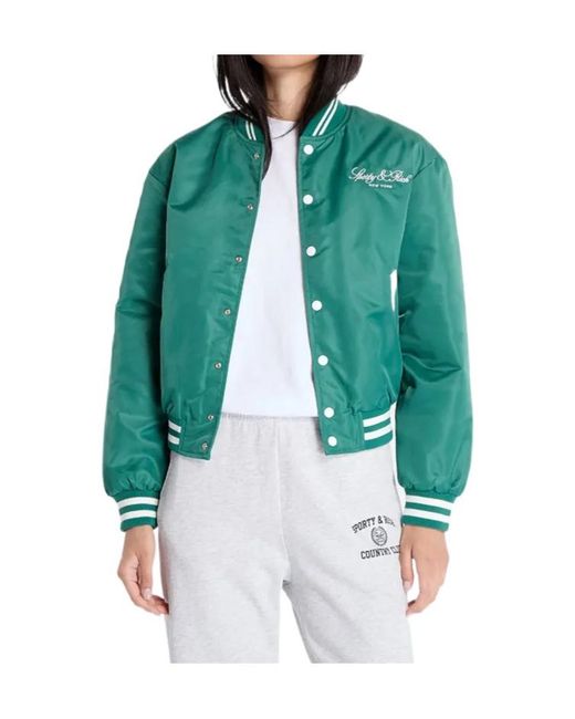 Sporty & Rich Green Striped Buttoned Varsity Jacket for men