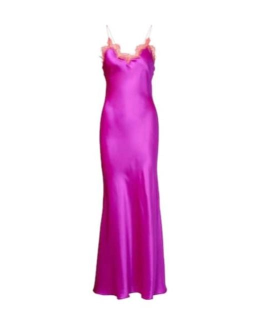 Roberto Cavalli Purple Lace-Trimmed Silk Slip Dress