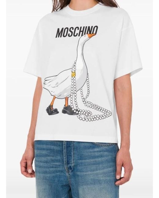 Moschino White Goose Organic Cotton Jersey T-Shirt