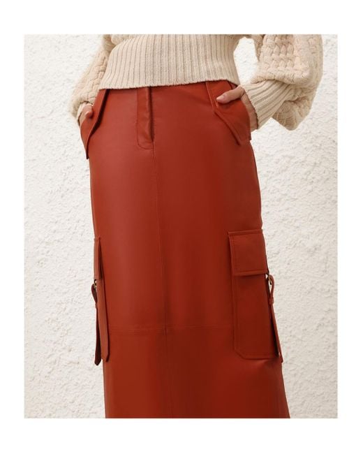Zimmermann Orange Illustration Leather Midi Skirt