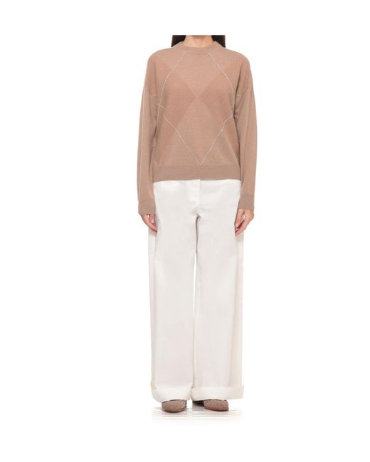 Peserico Brown Beaded Diamond Ribbed Jumper