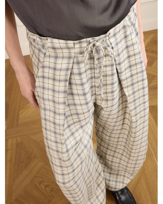 Kallmeyer White Clemence Pleated Plaid Casual Pants