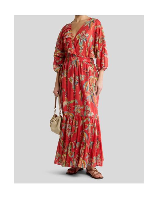 Etro Red Paisley-Print Ruffled Blouse