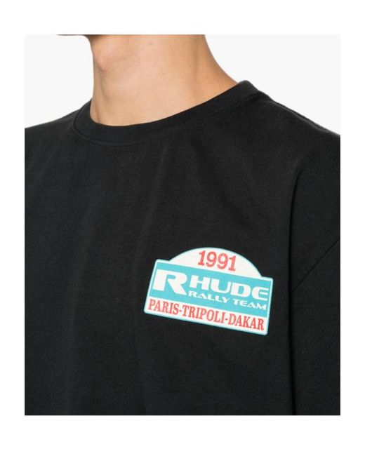 Rhude Black Crew Neck Short-Sleeved T-Shirt for men