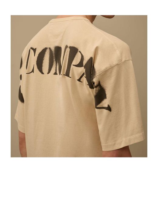 C P Company Natural Oversized Logo Print T-Shirt for men