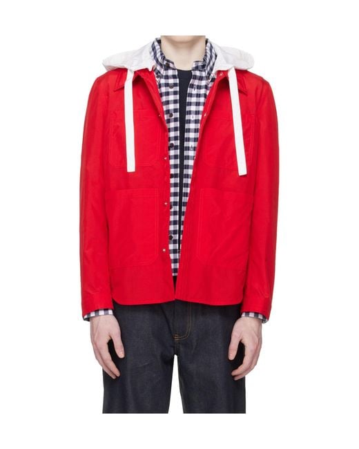 Thom Browne Red Hooded Ripstop Jacket for men