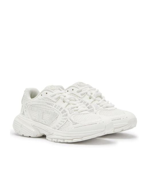 DIESEL White S-Pro-V-Dense Rhinestone-Embellished Sneakers