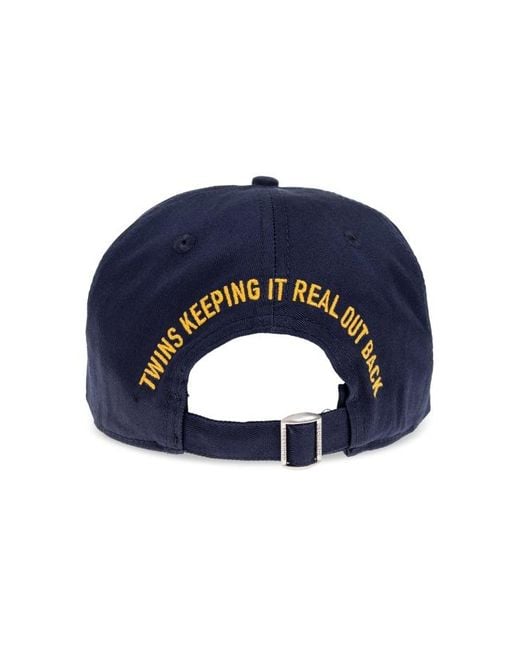 DSquared² Blue Logo Patch Distressed Baseball Cap for men