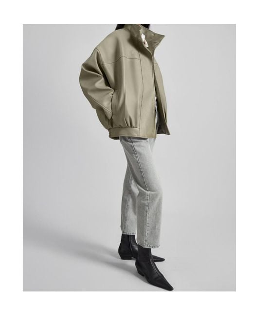 Frankie Shop Green Veren Faux Leather Bomber Jacket