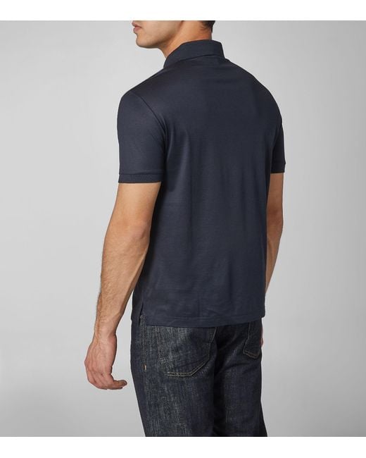 Emporio Armani Blue Logo Patch Short-Sleeved Polo Shirt for men