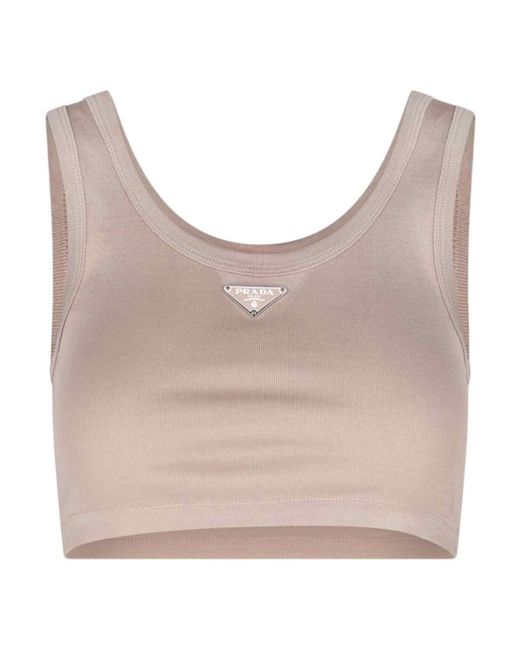 Prada Gray Enamel Triangle Logo Jersey Top