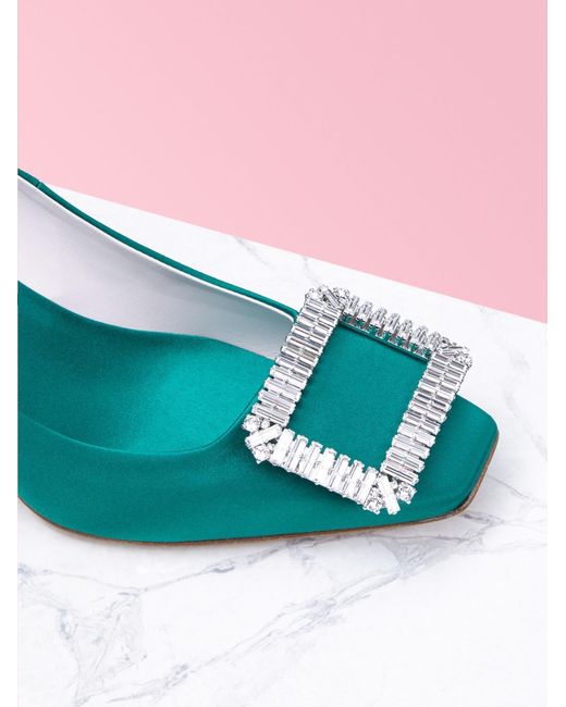 Roger Vivier Green Trompette Crystal Diamond-Button Heels