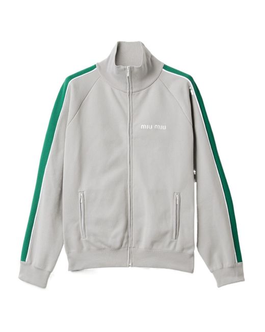 Miu Miu Gray Technical Yarn Zipper Sweatshirt