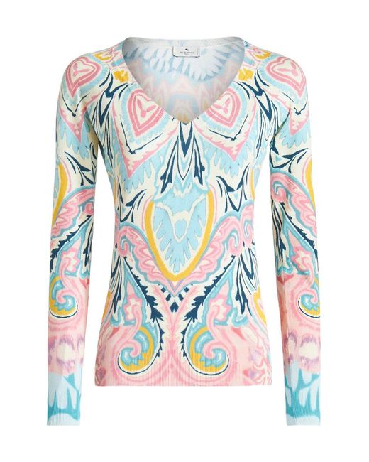 Etro Blue Graphic Printed Long-Sleeved Jumper