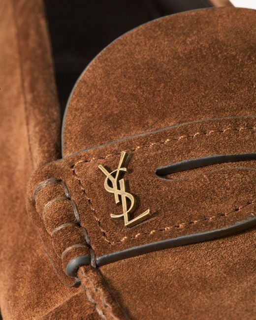 Saint Laurent Brown Laurent Logo Plaque Loafers for men