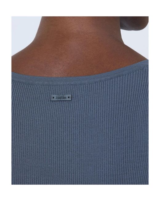 Max Mara Blue Ghiro Ribbed Knit Tank Top