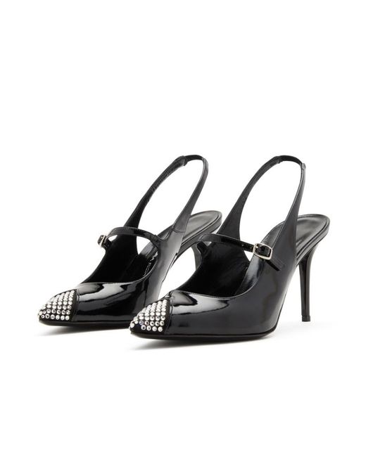 Alessandra Rich Black Embellished Slingback Pumps