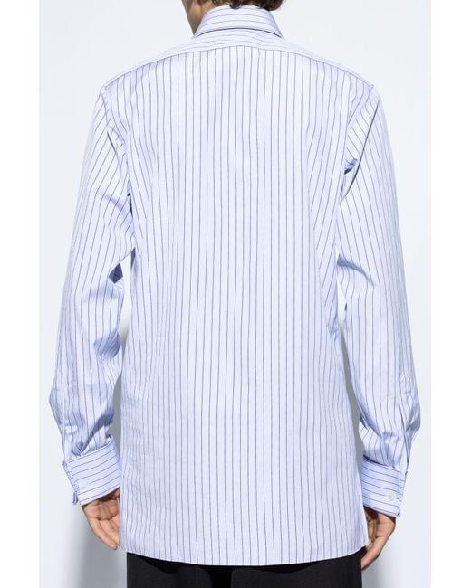 Maison Margiela Blue Long Sleeved Striped Shirt for men