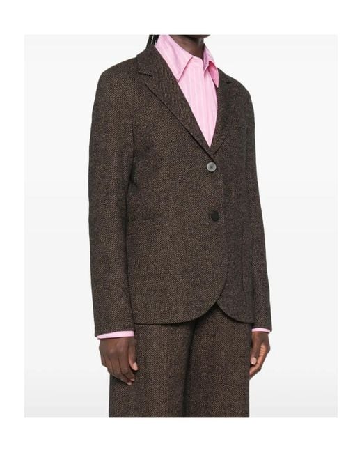 Harris Wharf London Brown Single-Breasted Herringbone Knit Blazer
