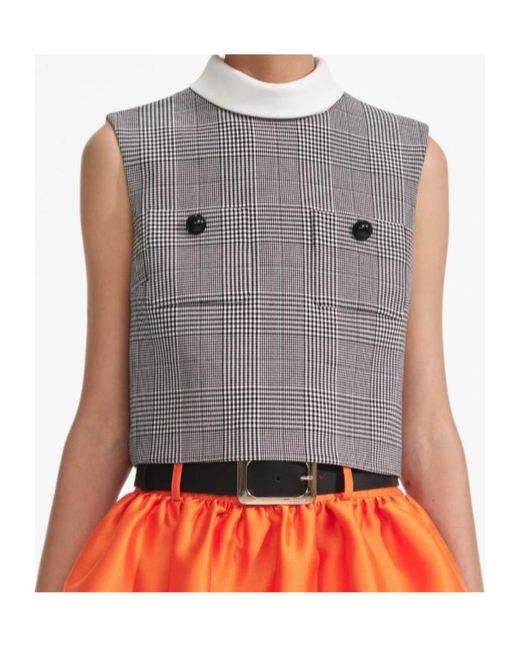 Self-Portrait Gray Checked Cropped Vest