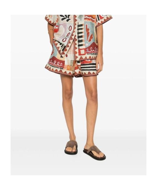 ALÉMAIS Red Drawstring All Over Geometric Shorts