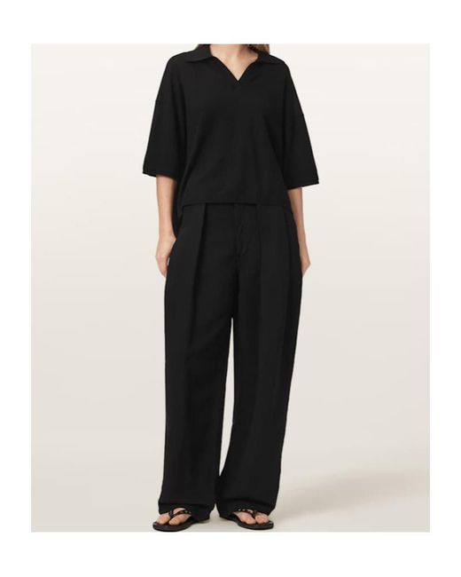 AllSaints Black Short-Sleeved Polo Shirt