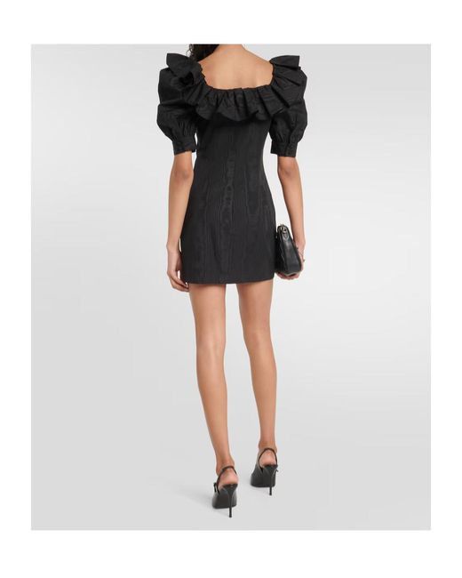 Alessandra Rich Black Ruffled Puff-Sleeve Minidress
