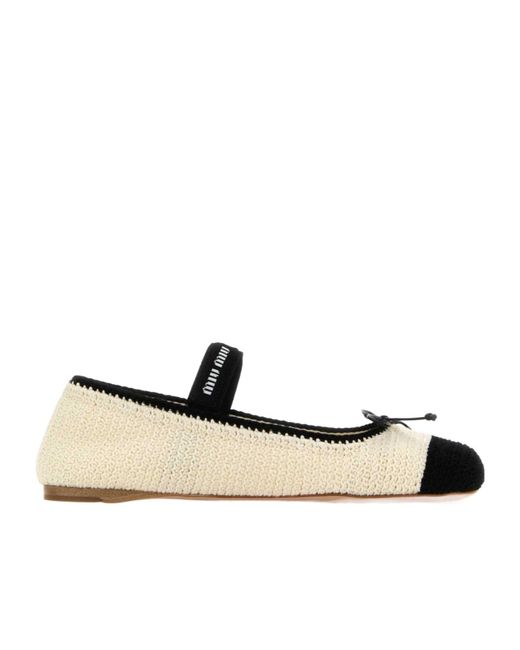 Miu Miu Natural Crochet Two-Toned Ballerina Flats