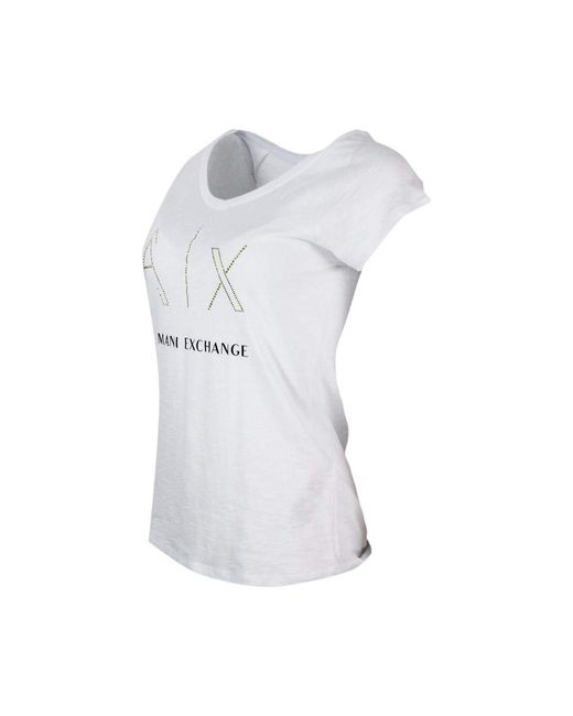 ARMANI EXCHANGE White Embellished V-Neck T-Shirt