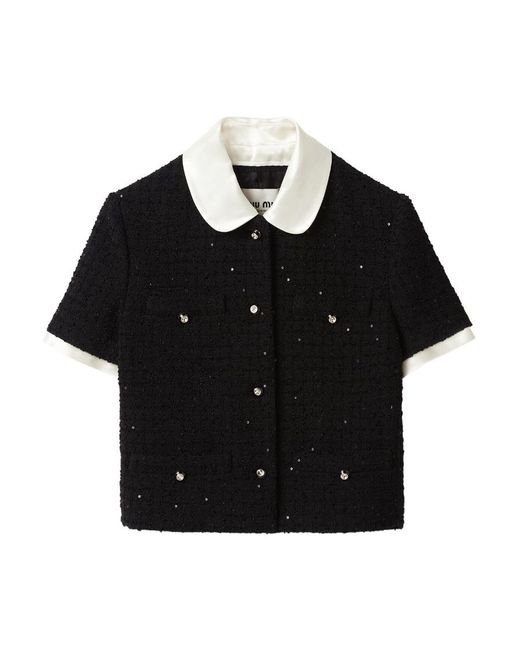 Miu Miu Black Short-Sleeved Buttoned Cardigan