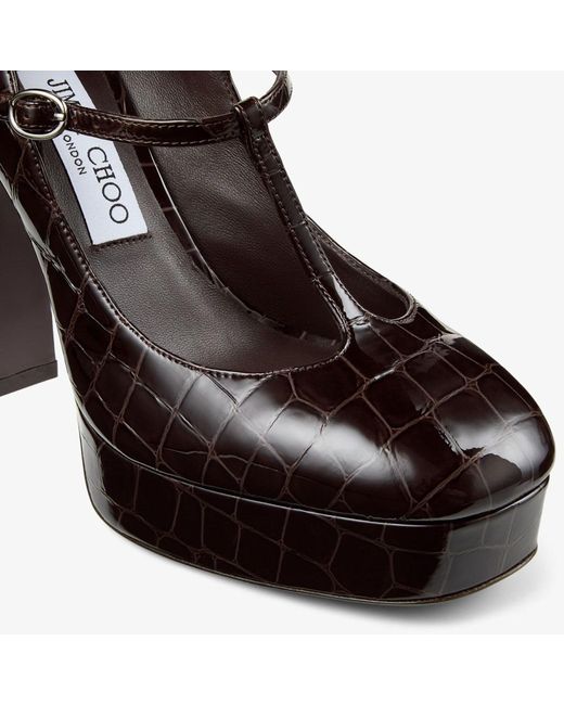 Jimmy Choo Brown Marene Mary Jane 120 Embossed Pumps