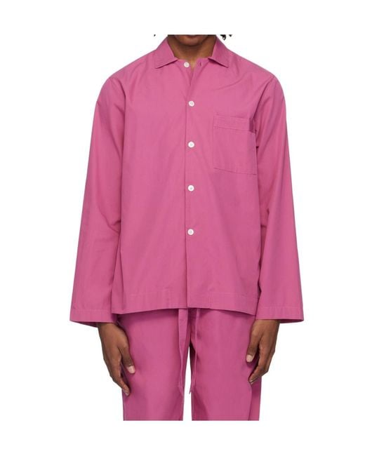 Tekla Pink Poplin Long-Sleeved Pyjama Shirt