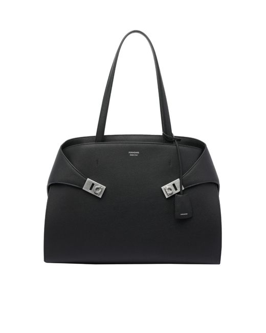 Ferragamo Black Hug Top-Zip Leather Shoulder Bag